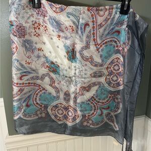 Johnny Was Grey and Blue accent Silk Scarf